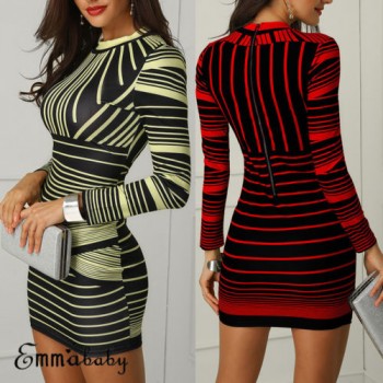 Stretchy Printed Package Hip Bodycon Bandage Mini Dress Red White Yellow